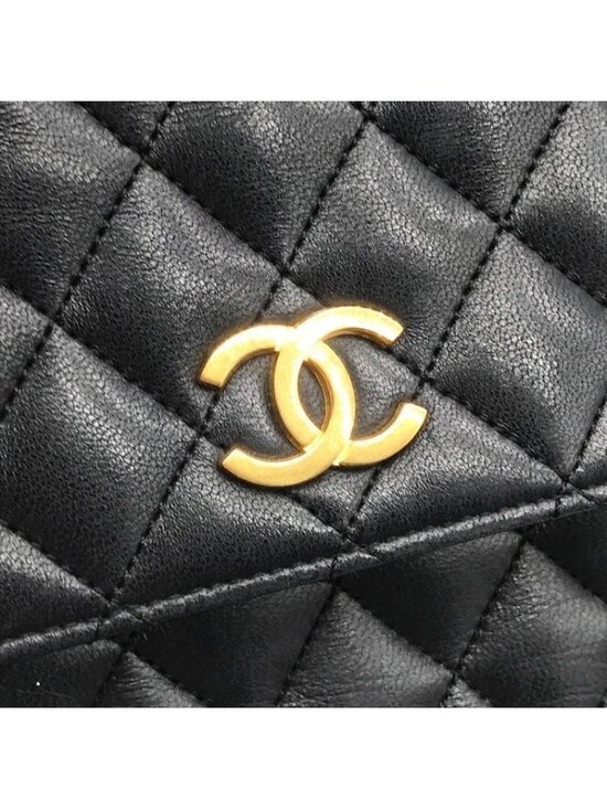Chanel CC Logo Push Lock Quilted Lambskin Chain Shoulder Bag Black - Picture 10 of 10